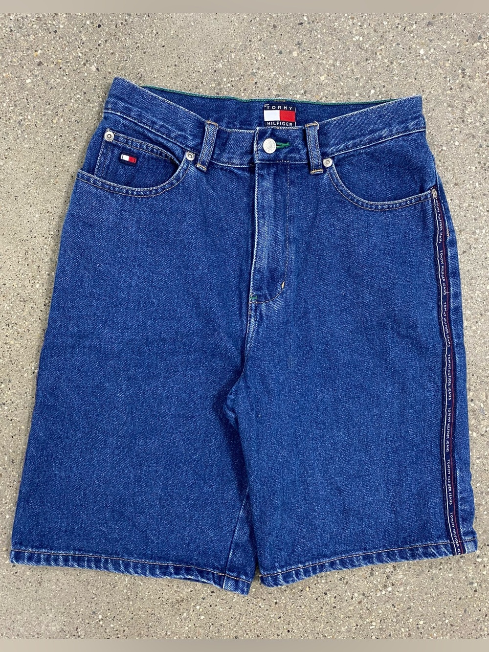 Vintage Y2K Tommy Hilfiger Flag Logo Denim Shorts for youth size 14